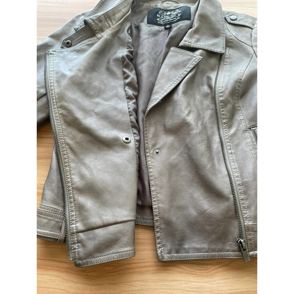 Blanc Noir Faux Leather Tan Brown Moto Jacket Asymmetric Front Zip Small - Picture 9 of 12